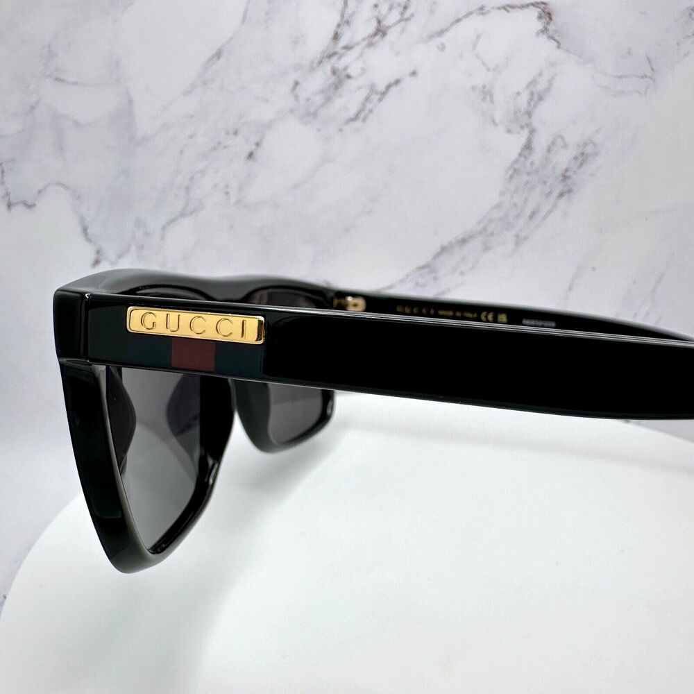 New GUCCI Sunglasses Black Square Aviator Gold Plate Engraved Logo Web Arm GUCCI - Picture 10 of 16
